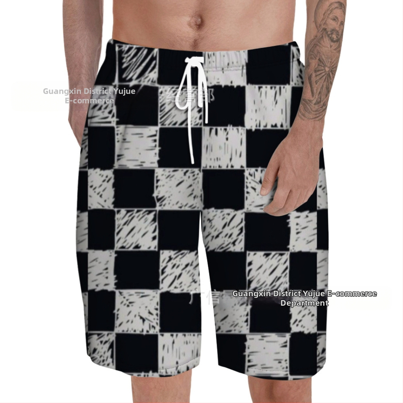 Плажни панталони за мъже, 3D принтирани, лека полиестерна материя 95%, лято, ежедневни