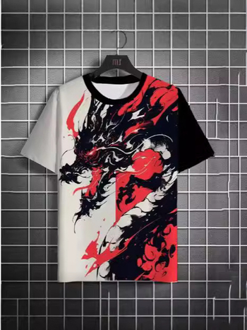 Μπλουζάκι με εκτύπωση 3D δράκου, σχέδιο ζώου, κοντό μανίκι, στρογγυλή λαιμόκοψη, αναπνέουσα δικτυωτή ύφανση πολυεστέρα-ελαστάνης (95% πολυεστέρας, 5% ελαστάνη)