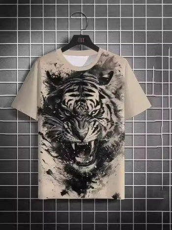 Μπλουζάκι με εκτύπωση 3D δράκου, σχέδιο ζώου, κοντό μανίκι, στρογγυλή λαιμόκοψη, αναπνέουσα δικτυωτή ύφανση πολυεστέρα-ελαστάνης (95% πολυεστέρας, 5% ελαστάνη)