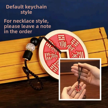 Misiņa kulons ar antīkām monētām dizainu, Bagua amulets un cinnabar akcenti, universāls