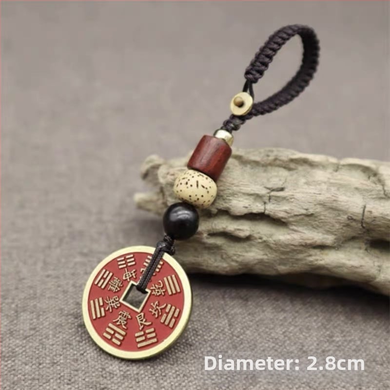 Misiņa kulons ar antīkām monētām dizainu, Bagua amulets un cinnabar akcenti, universāls