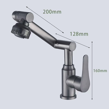 Nerūdijančio plieno universali pasukamas praustuvo čiaupas vonios kambariui, modelis XMS-4090, keraminis vožtuvų korpusas, vožtuvo sėdynės skersmuo 45 mm, 4 įėjimai/išėjimai