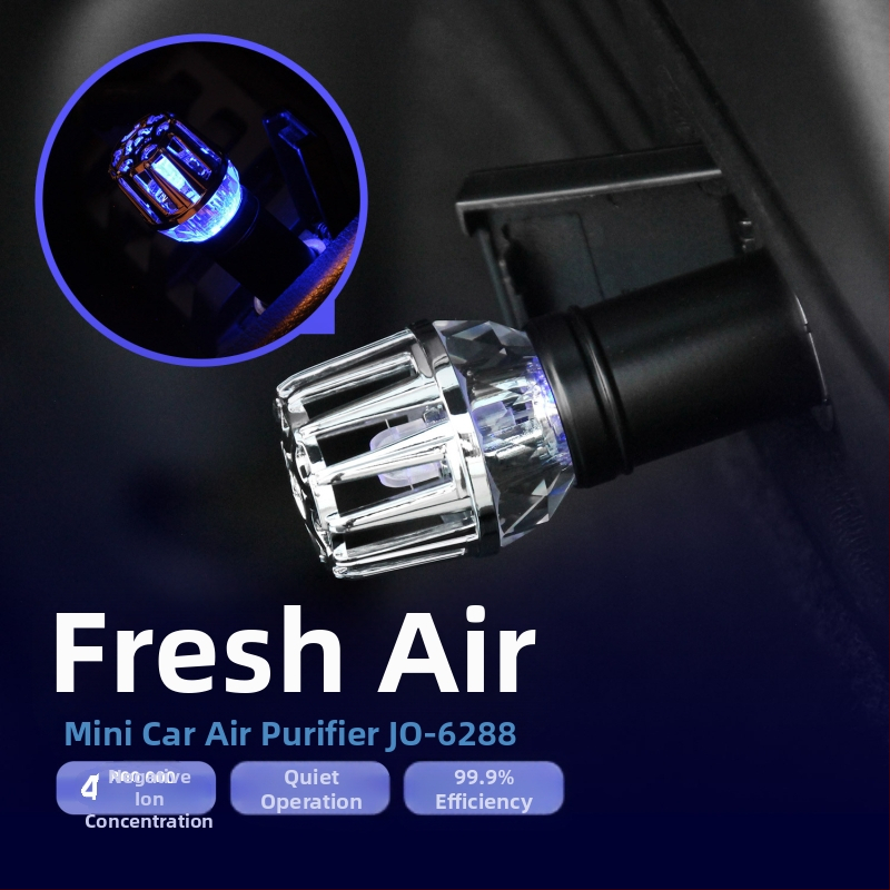 Automobilio oro valytuvas su neigiamais jonais – JO-6288; galia 0,8W; įtampa 12V; neigiamų jonų koncentracija 4 800 000; medžiaga aliuminio lydinys + ABS