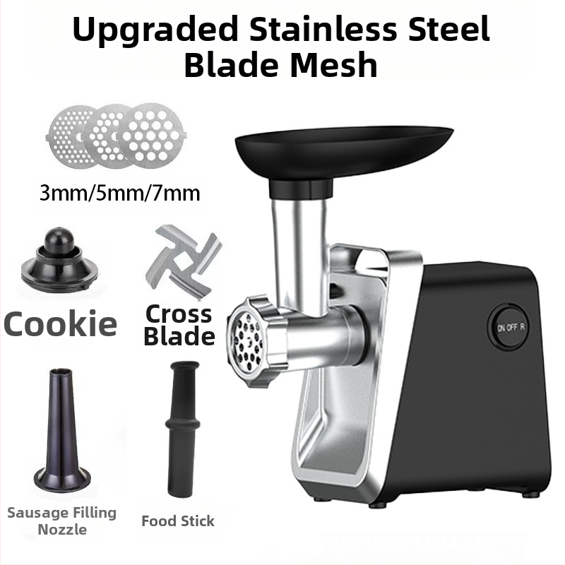 Домашна електрическа месомелачка и машина за колбаси, мултифункционална, Tritan корпус, 10,000 rpm, капацитет под 1 л, 111–240 V, шум 46–70 dB