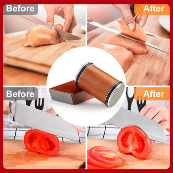 Cilindrinis dviejų pusių deimantinį šlifuoklis su ritinėliu virtuvės peiliams, su įspaustu logotipu