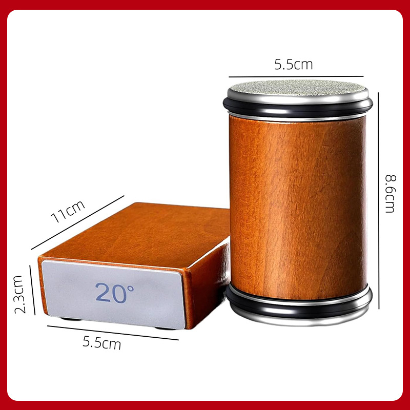 Cilindrinis dviejų pusių deimantinį šlifuoklis su ritinėliu virtuvės peiliams, su įspaustu logotipu