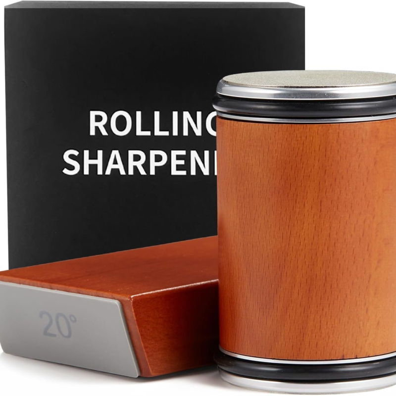 Cilindrinis dviejų pusių deimantinį šlifuoklis su ritinėliu virtuvės peiliams, su įspaustu logotipu