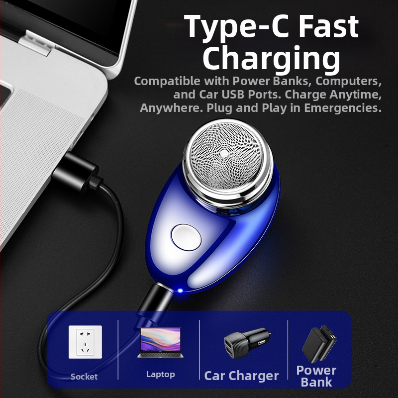 Електрическа самобръсначка с въртяща се глава и 1 нож; вградена батерия 100–300 mAh; време на работа 30–45 минути; четков двигател; миеща се и сваляема глава за подстригване.