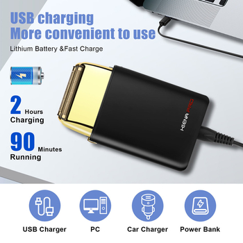 Hiena elektrinis skustuvas su dviejų galvų recirkuliuojančiu dizainu, IPX atsparus vandeniui, USB įkrovimas, įrengta 500–800 mAh baterija