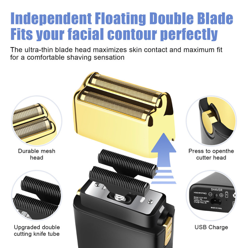 Ηλεκτρικό ξυριστικό Hiena με διπλή επαναλαμβανόμενη κεφαλή, IPX αδιάβροχο, φορητό USB επαναφορτιζόμενο, ενσωματωμένη μπαταρία 500–800 mAh