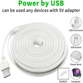 LED neono juosta, LED čip 2835, įvestis 5V, IP65 apsauga, reguliuojamas ryškumas, modelis 2305171