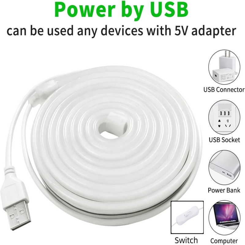 LED neono juosta, LED čip 2835, įvestis 5V, IP65 apsauga, reguliuojamas ryškumas, modelis 2305171