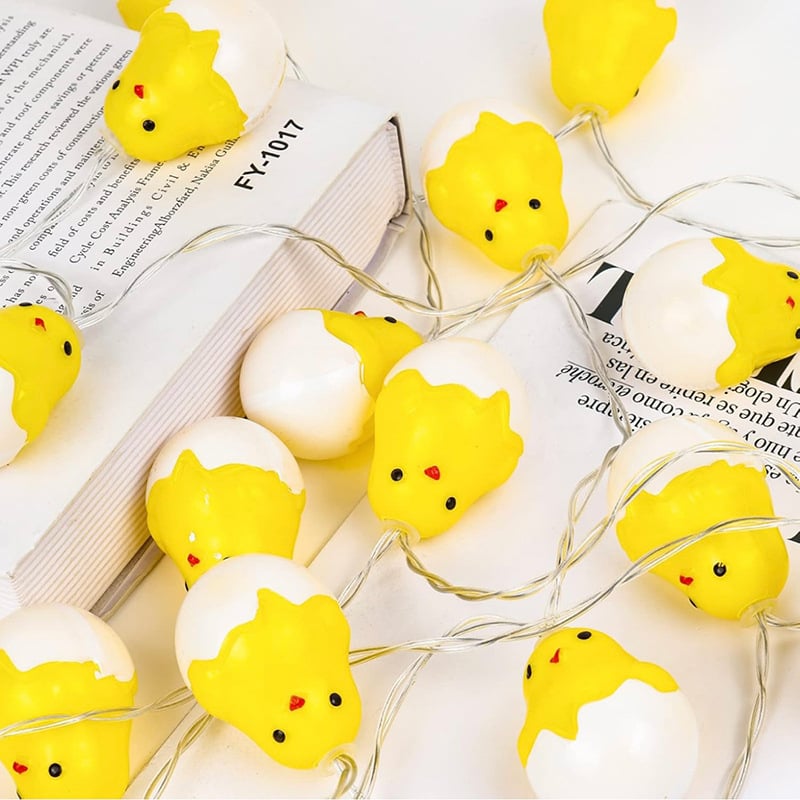 Великденска декоративна яйцевидна светлинна гирлянда с пиленце — захранване с батерия, ръчно управление, IP42, PVC корпус, модел JYX-083