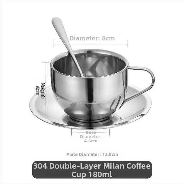 Trys kavos puodelių rinkinys iš 304 nerūdijančio plieno, dvigubos sienos izoliacija, su šaukštų padėklu, biurui ar kavinėms