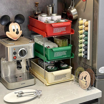 Θήκη αποθήκευσης επιφάνειας γραφείου με συρτάρι για γωνιά καφέ, PET υλικό, χωρητικότητα 18 L, ανθεκτικό στη σκόνη, μοντέρνος μινιμαλιστικός σχεδιασμός