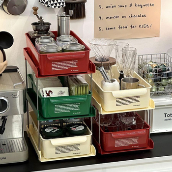 Θήκη αποθήκευσης επιφάνειας γραφείου με συρτάρι για γωνιά καφέ, PET υλικό, χωρητικότητα 18 L, ανθεκτικό στη σκόνη, μοντέρνος μινιμαλιστικός σχεδιασμός