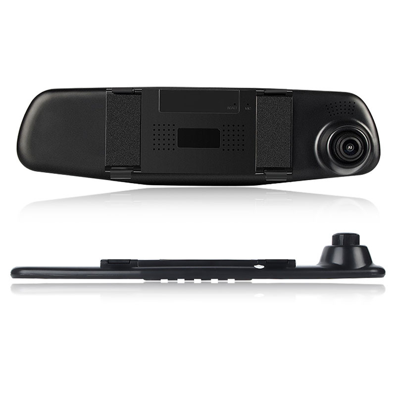 Divlēcīgs auto DVR atpakaļskata spogulim – priekšējais un aizmugurējais ieraksts, 4,3 collu ekrāns, 720p, 90° skata leņķis, TF karte līdz 32 GB, 12V barošana, uzstādāms uz atpakaļskata spoguli