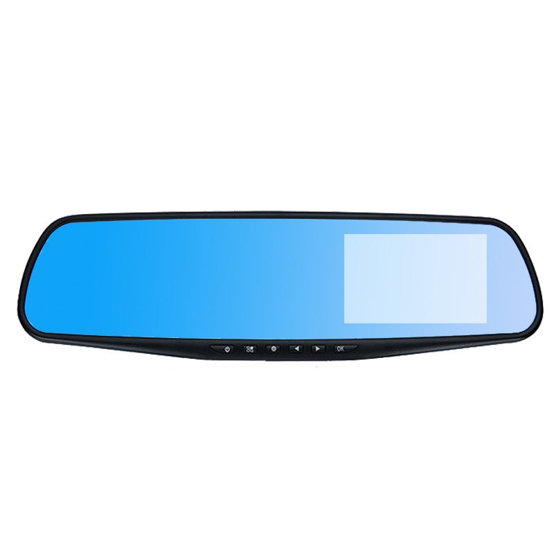 Divlēcīgs auto DVR atpakaļskata spogulim – priekšējais un aizmugurējais ieraksts, 4,3 collu ekrāns, 720p, 90° skata leņķis, TF karte līdz 32 GB, 12V barošana, uzstādāms uz atpakaļskata spoguli