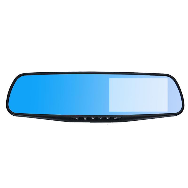 Divlēcīgs auto DVR atpakaļskata spogulim – priekšējais un aizmugurējais ieraksts, 4,3 collu ekrāns, 720p, 90° skata leņķis, TF karte līdz 32 GB, 12V barošana, uzstādāms uz atpakaļskata spoguli