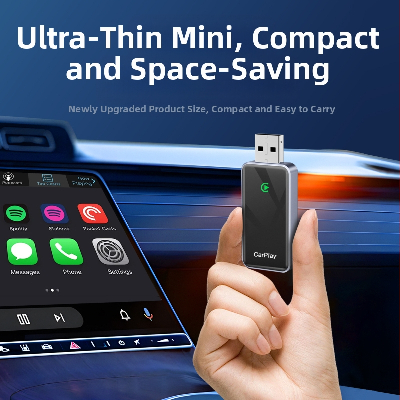 CarPlay belaidis adapteris — USB CarPlay konverteris kabeliniam CarPlay į belaidį CarPlay, modelis BY967B, 5V, 0.5W, 6H grūdintas stiklas + aviacijos klasės aliuminio lydinys