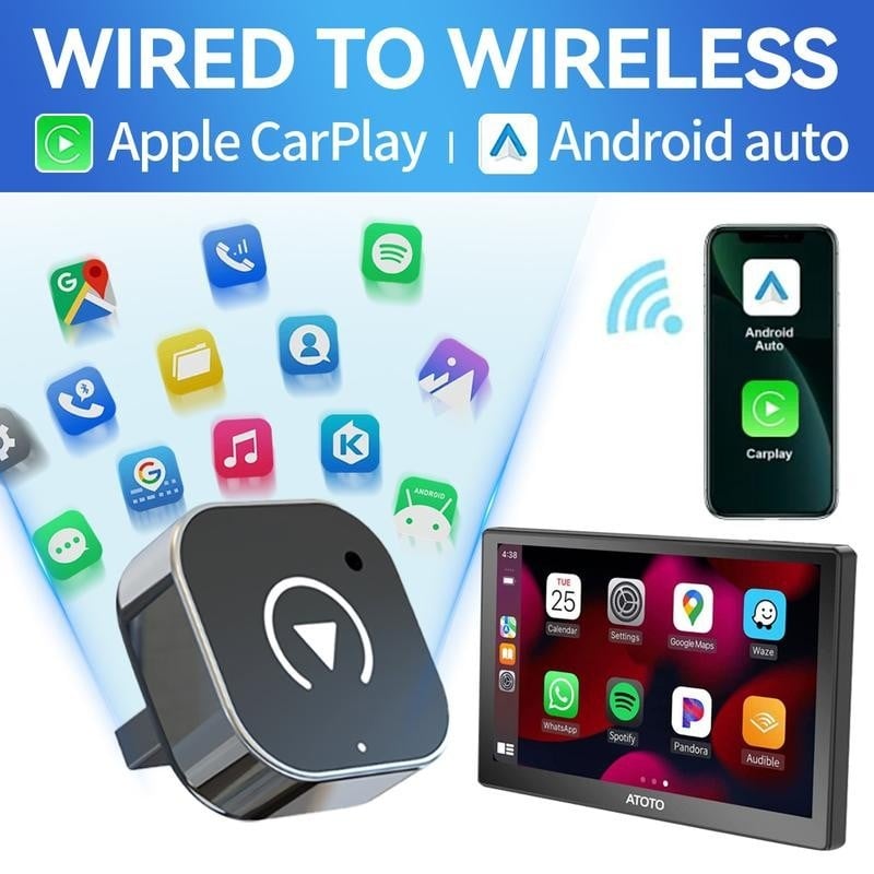 CarPlay безжичен адаптер — USB CarPlay конвертор за превключване от кабелно към безжично CarPlay, модел BY967B, 5V, 0.5W, 6H закалено стъкло + авиационна алуминиева сплав