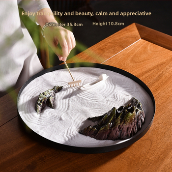 Κυκλικό ζεν τραπεζάκι άμμου από κεραμικό, ιαπωνικού στυλ, επιτραπέζια διακόσμηση με μεταλλικά στοιχεία