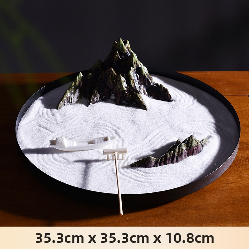 Κυκλικό ζεν τραπεζάκι άμμου από κεραμικό, ιαπωνικού στυλ, επιτραπέζια διακόσμηση με μεταλλικά στοιχεία