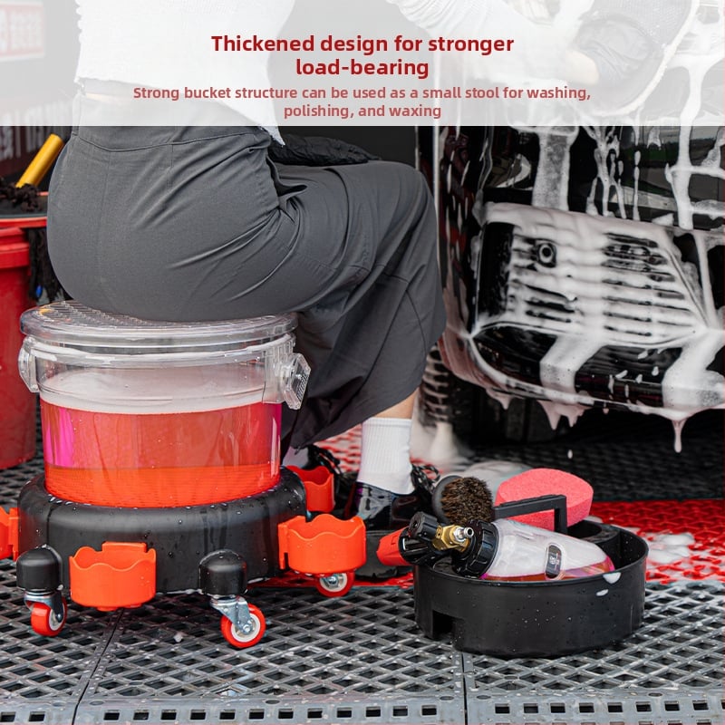 Automobiļu mazgāšanas spainis ar divām kannām, plastmasas, caurspīdīgs ūdens tvertnes un pamatne ar trosi karšanai; pārnēsājams ārējai lietošanai