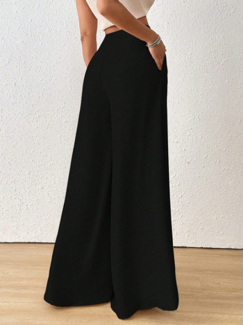 Дамски панталони с висока талия и широки крачоли – елегантен стил (полиестер, 95%+ полиестер, микроеластичност)