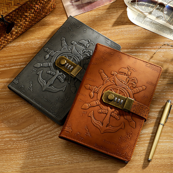 Carnet de notițe cu lacăt, design european retro 3D relief, legare prin sârmă, copertă din piele artificială, 80 de pagini, hârtie Daolin 100 g