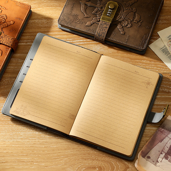 Carnet de notițe cu lacăt, design european retro 3D relief, legare prin sârmă, copertă din piele artificială, 80 de pagini, hârtie Daolin 100 g