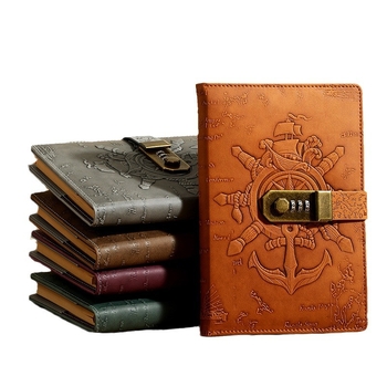 Carnet de notițe cu lacăt, design european retro 3D relief, legare prin sârmă, copertă din piele artificială, 80 de pagini, hârtie Daolin 100 g