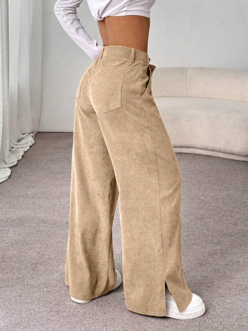 Дамски Corduroy панталони, висока талия, широки крачоли, ежедневни (Corduroy; висока талия; широки крачоли; пролет 2025)