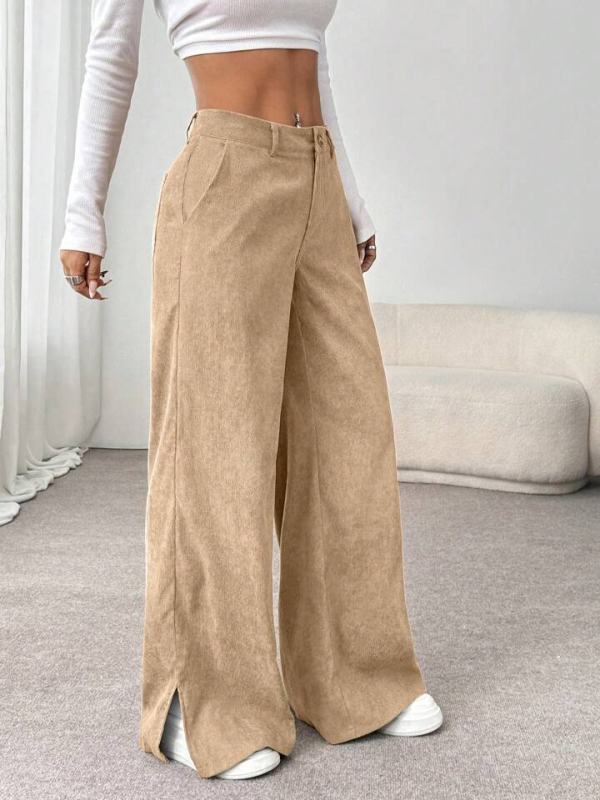 Pantaloni femei Corduroy cu talie înaltă, croială largă, casual (Corduroy; talie înaltă; croială largă; primăvară 2025)