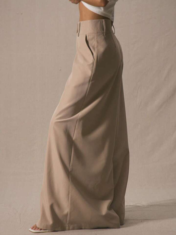 Дамски широки панталони с висока талия, широки крачоли, полиестер, микроеластичност