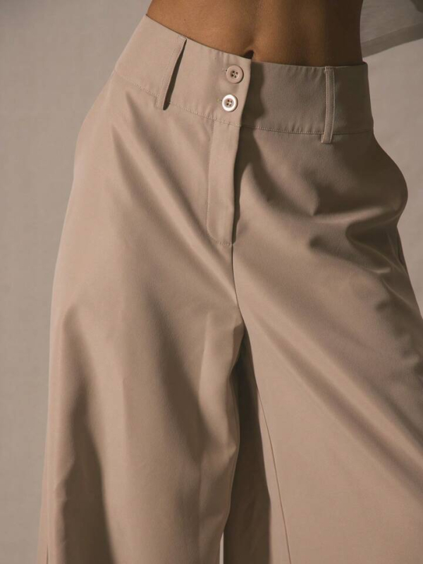 Pantaloni largi pentru femei, talie înaltă, croială dreaptă, poliester, microelasticitate