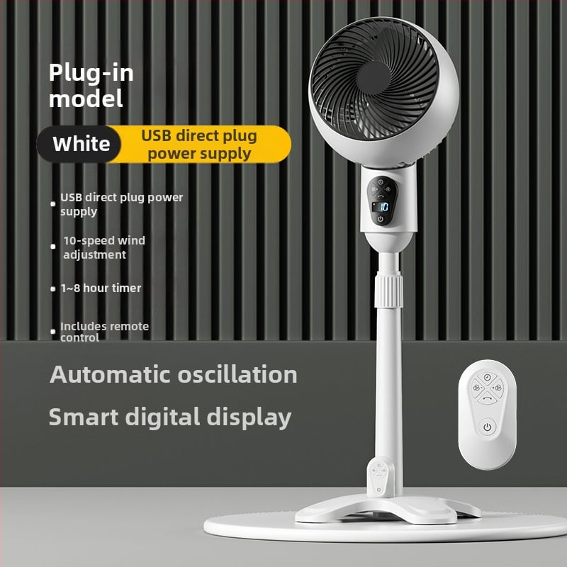 USB stovintis ventiliatorius su nuotolinio valdymo, osciluojantis, bešepalinis variklis, laikmatis 2–8 val., didelis oro srautas