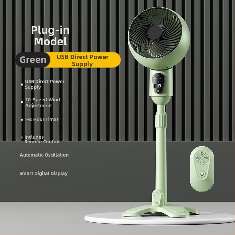 USB stovintis ventiliatorius su nuotolinio valdymo, osciluojantis, bešepalinis variklis, laikmatis 2–8 val., didelis oro srautas