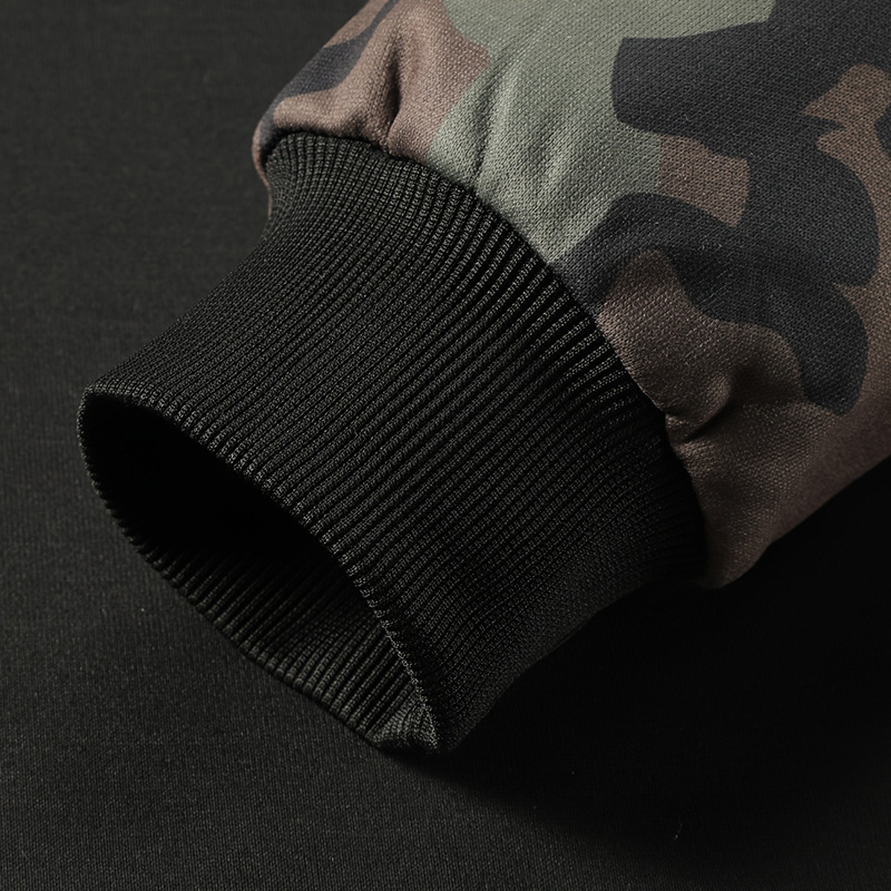 Καμουφλαρισμένο φούτερ με κουκούλα και φερμουάρ, πλεκτό πολυεστέρα, μακριά μανίκια, εφαρμοστός στυλ δρόμου