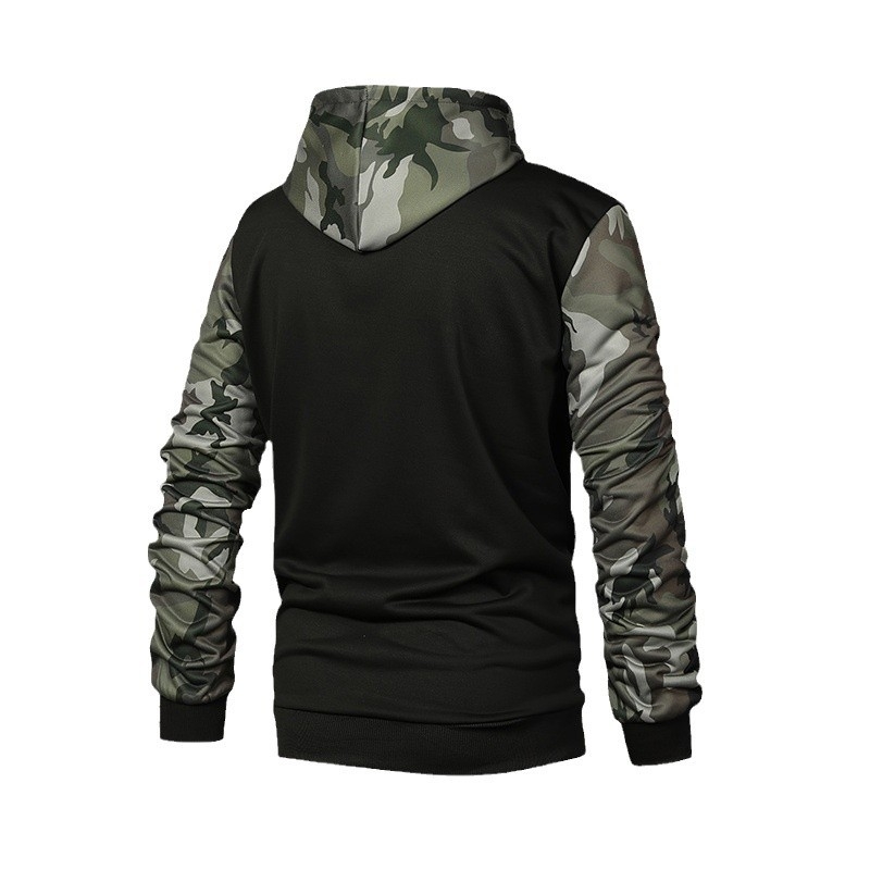 Καμουφλαρισμένο φούτερ με κουκούλα και φερμουάρ, πλεκτό πολυεστέρα, μακριά μανίκια, εφαρμοστός στυλ δρόμου