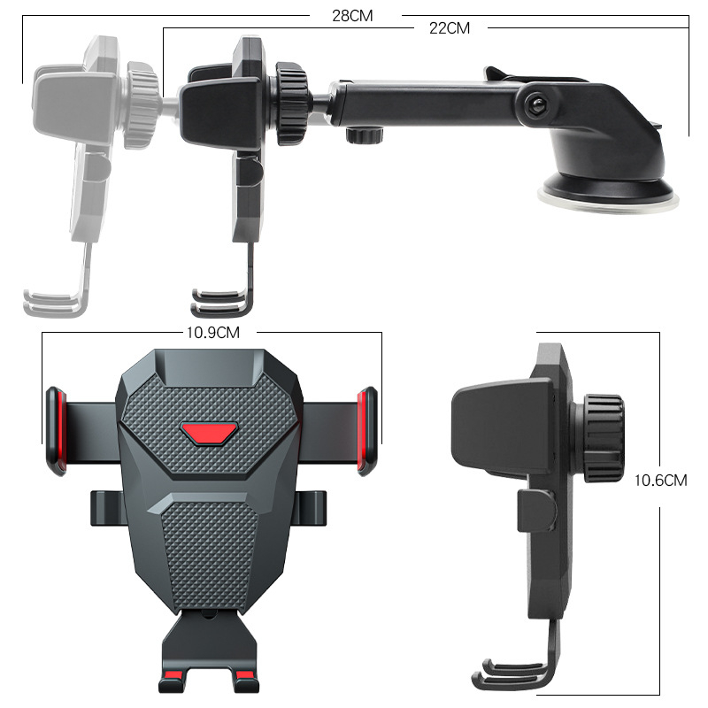 Βάση κινητού αυτοκινήτου με απορροφητήρα για ταμπλό, μπροστινό παρμπρίζ και έξοδο κλιματισμού, τηλεσκοπικός βραχίονας για πλοήγηση, εγκατάσταση snap-on, κατάλληλη για όλα τα μοντέλα