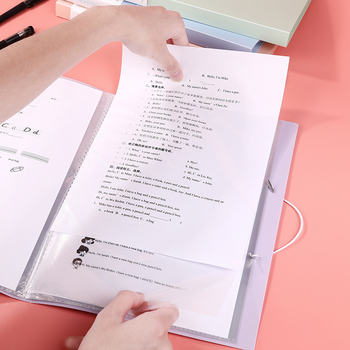 PP прозрачен файл-папка с закопчалка за документи и учебни материали, с вмъкващи страници, класификация и съхранение; печатано лого; дебелина 80C; страници 30/60/80/100; IP авторизация: Няма.