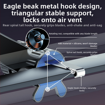 Автомобилен държател за телефон с MagSafe магнитно всмукване, монтиран към въздушен изход, регулируем удължителен прът и спирална кука