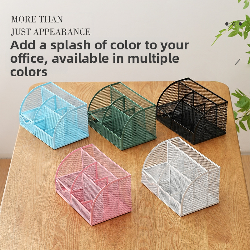 Septiņnodalījumu metāla pildspalvu turētājs ar režģa tērauda virsmu darbam pie galda, pielāgošana pieejama