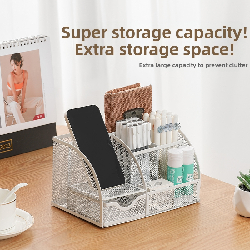 Sedempriehradový kovový stojan na pero so sieťovým drôtovým dizajnom pre stolný organizér, možnosť personalizácie