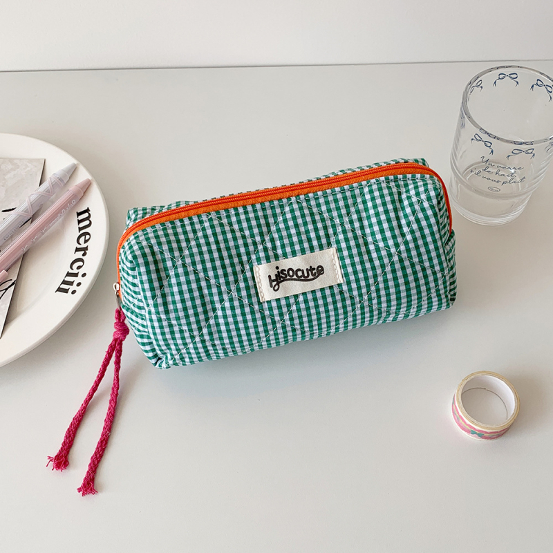 Korejos stiliaus pieštukų dėklas su kontrastiniu languotu raštu, didelė talpa, medžiaga: poliesteris + medvilnė