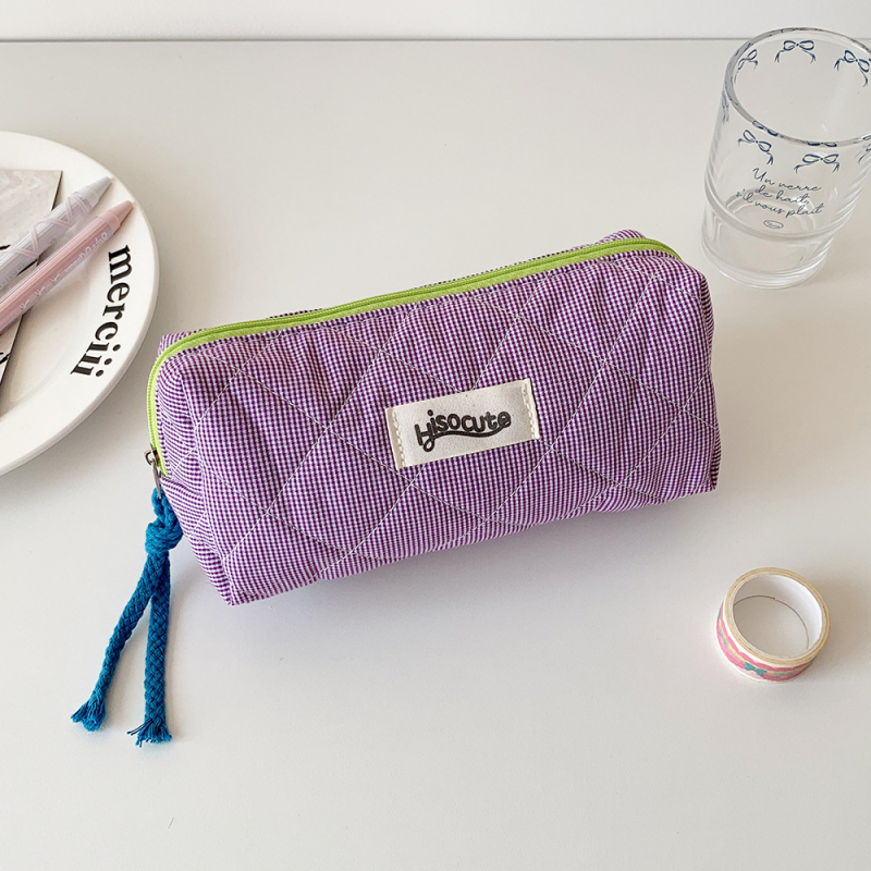 Korejos stiliaus pieštukų dėklas su kontrastiniu languotu raštu, didelė talpa, medžiaga: poliesteris + medvilnė