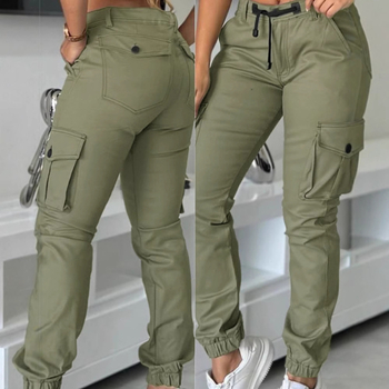 Καθημερινά παντελόνια με τσέπες patch, μανσέτες στους αστραγάλους, ύφασμα βαμβάκι-πολυεστέρα