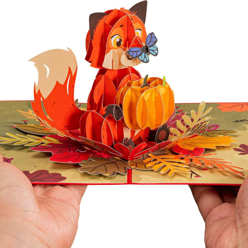 Персонализирана 3D поп-ъп поздравителна картичка – есенна серия, пасторален стил, хартия, 53 г, четирицветен печат и ръчно гравиране