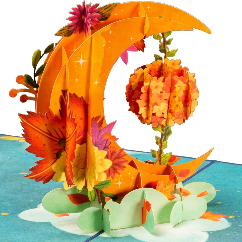 Персонализирана 3D поп-ъп поздравителна картичка – есенна серия, пасторален стил, хартия, 53 г, четирицветен печат и ръчно гравиране